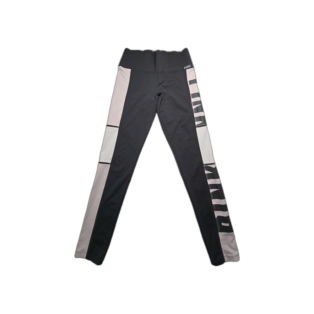 PINK Victoria’s Secret Yoga Leggings Women’s M Gray Logo Side Stripe Athleisure - Picture 2 of 9
